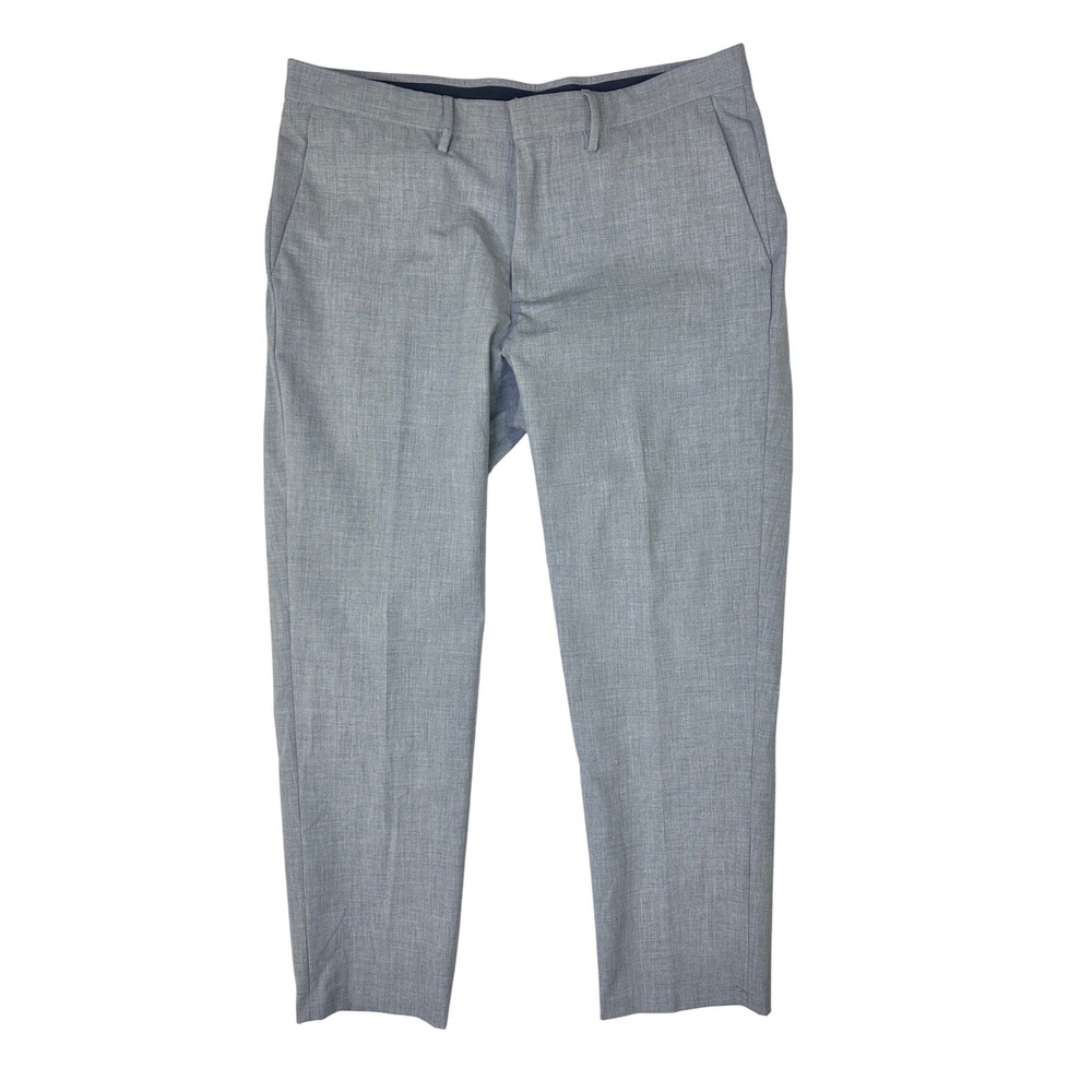 JM Hagger Mens Light Gray Heather Flat Front Dress Pants Trousers 36x29